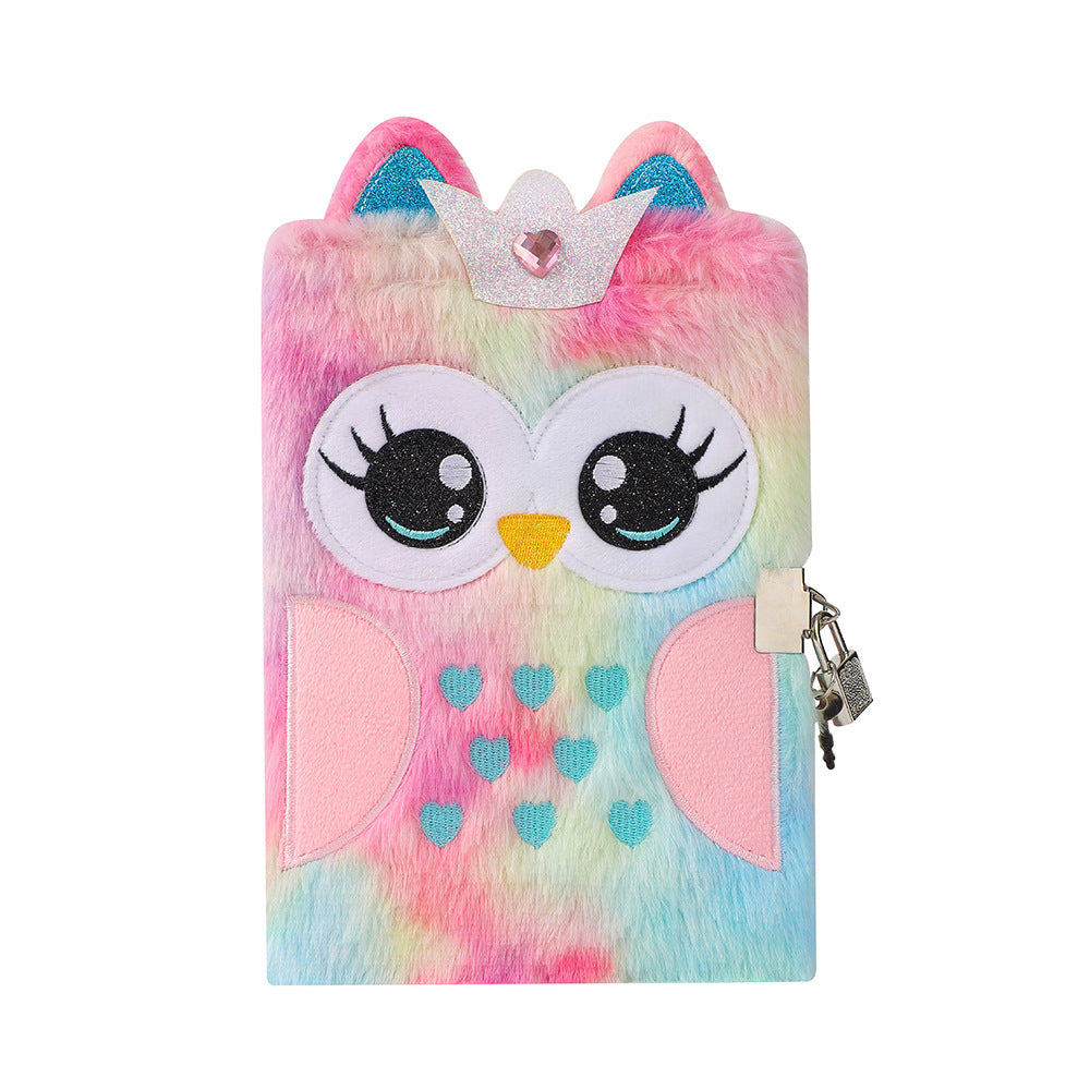 Wholesale Cartoon plush notebook with cute big eyes embroidery and lock
